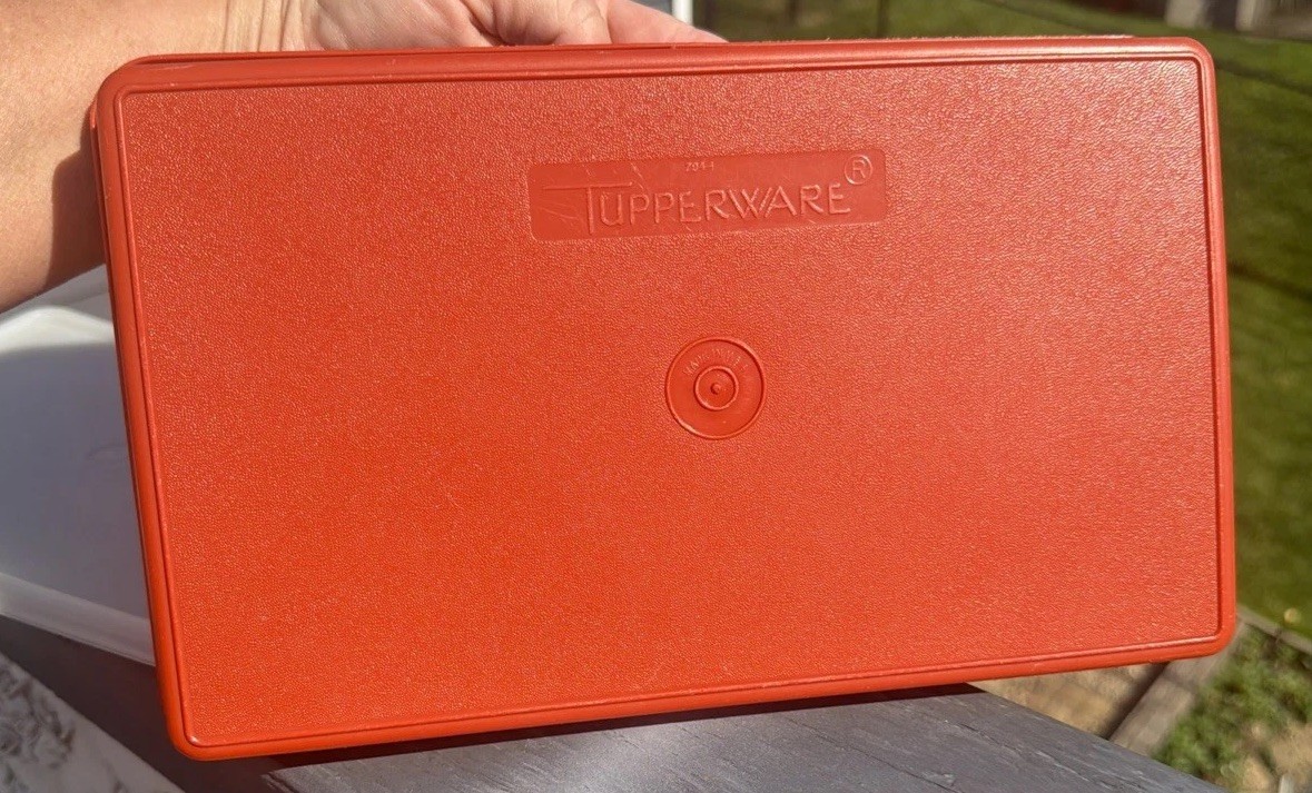 Vintage Tupperware Rectangle Container Paprika Sheer Lid 794-1 Cold Cut Meat 11”