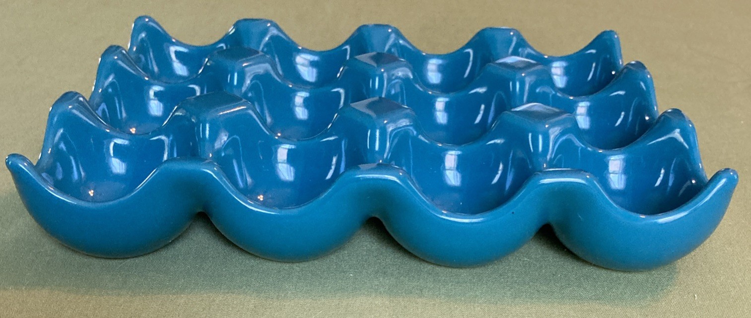 Teal Ceramic Egg Deviled Egg Holder Carton Crate for 12 Eggs 7.5”x5.5”