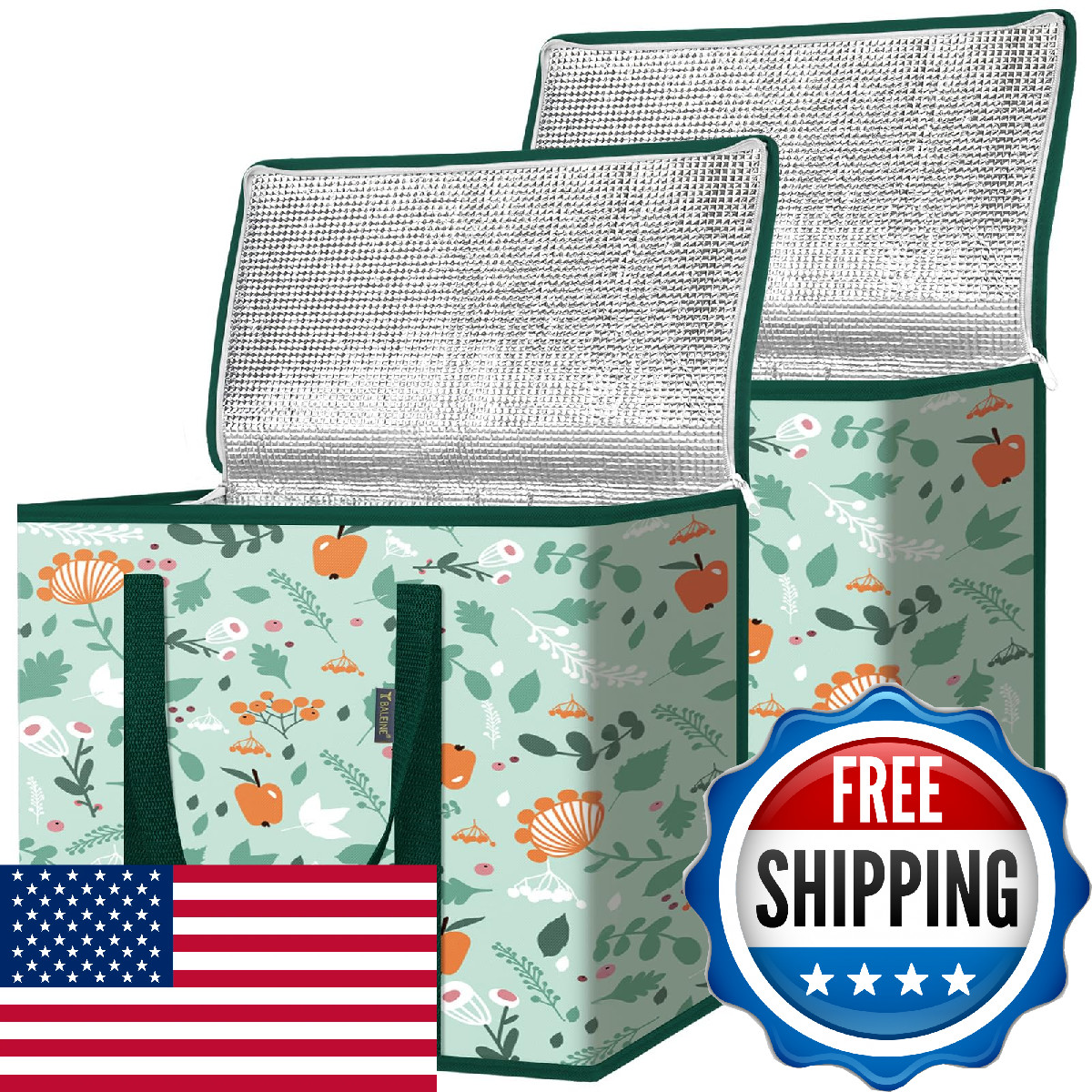 Baleine 2Pk Insulated Reusable Grocery Bags Collapsible Cooler Bag For