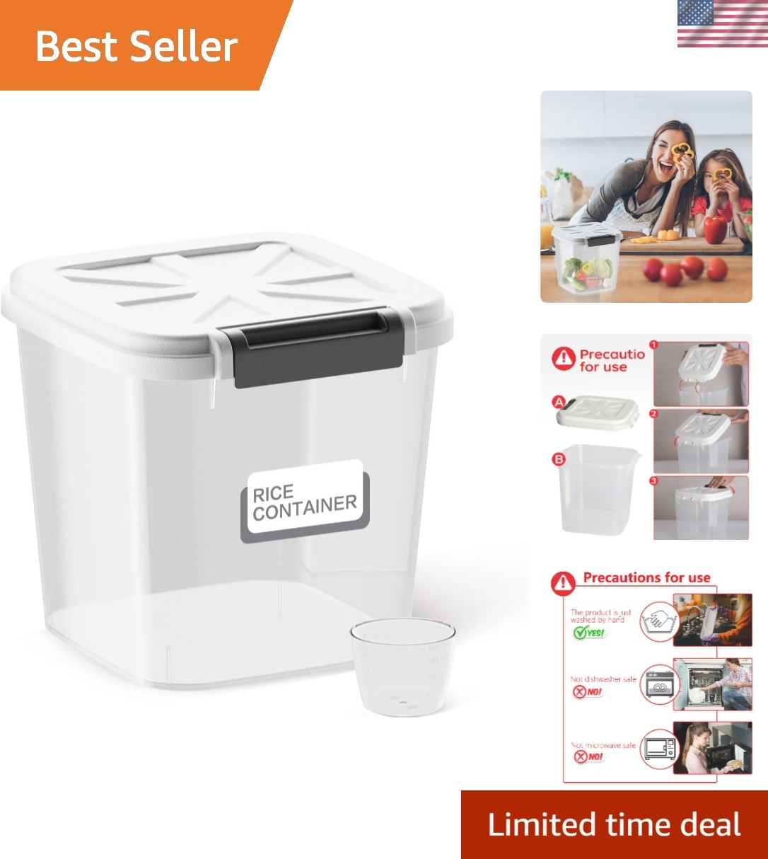 One-Handed 20lbs Food Storage Container – Perfect for Rice and Pet Food