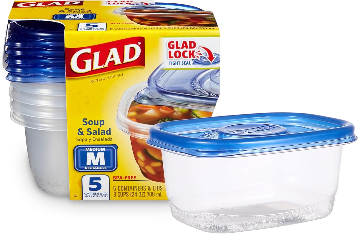 Glad GladWare Medium Rectangle Food Storage Containers with Lids, Airtight Leak-