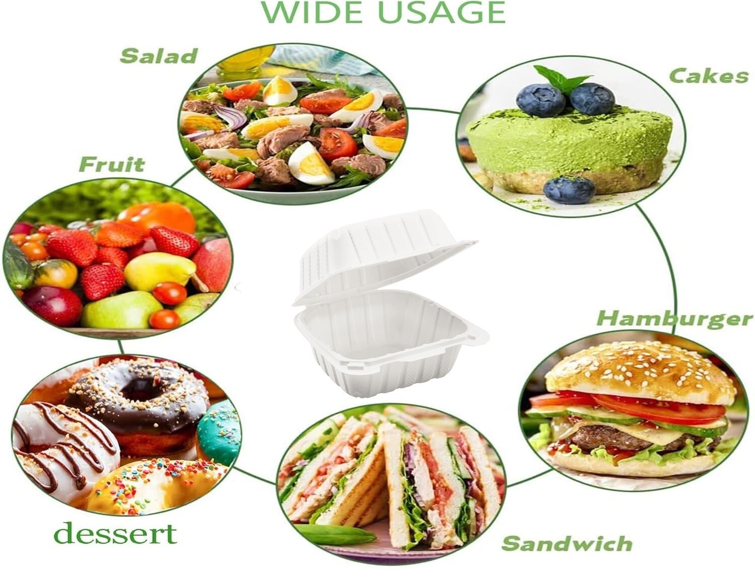 250-Pack Plastic Clamshell Take Out Food Hinged Container Heavy Duty Disposable