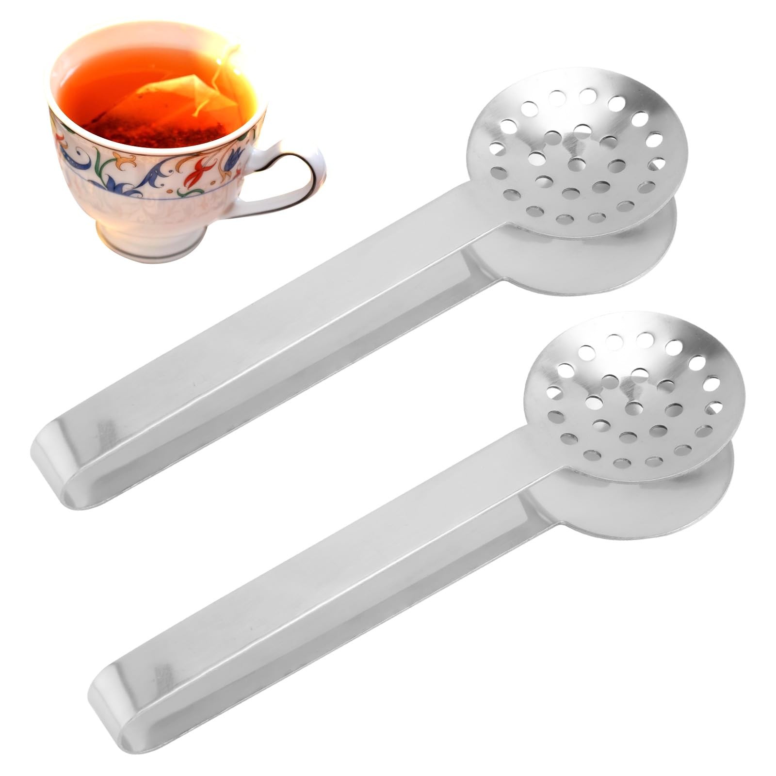 2pcs Stainless Steel Tea Bag Squeezer Tongs, Premium 6.02×1.85in, Silver