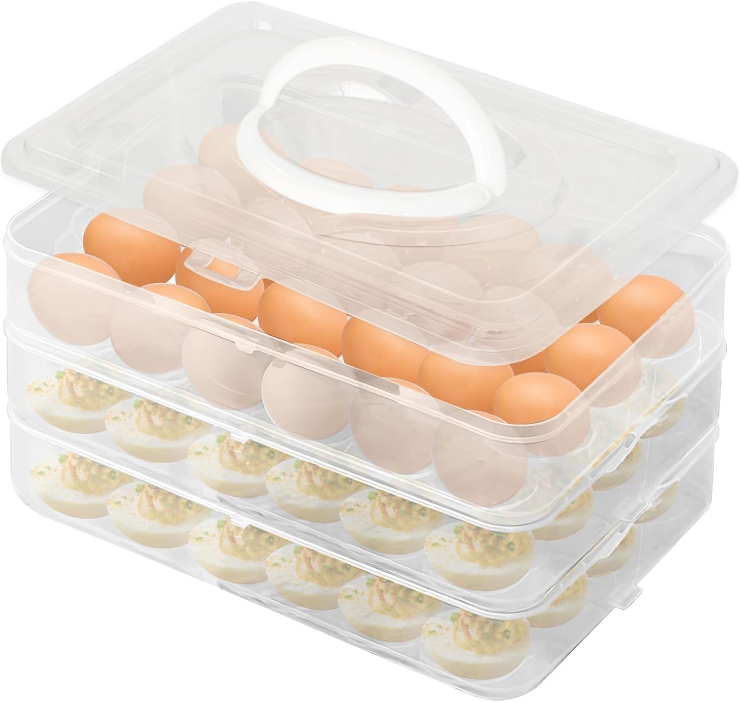 Egg Holder for 72 Eggs,3-Layer Plastic Egg Container,Deviled Egg Tray with Ha…