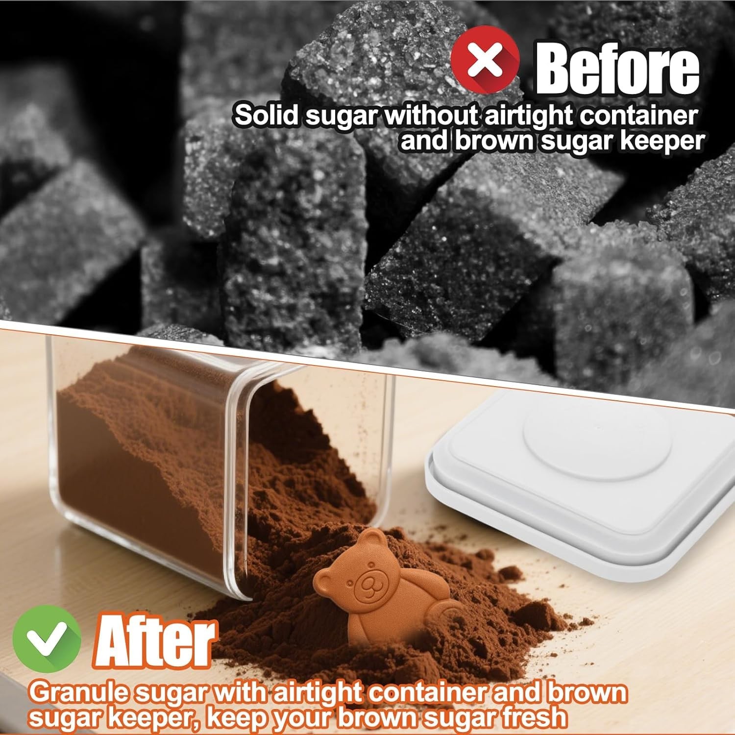 Airtight Brown Sugar Container, 2.75QT(88OZ/2.6L) Clear Brown Sugar Saver Kee…