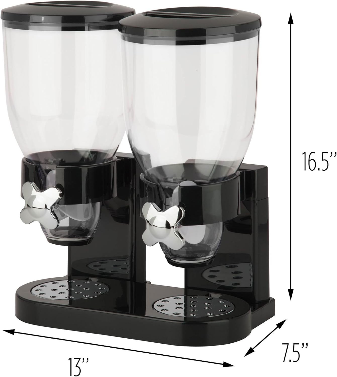 Honey-Can-Do Dual Dry Food Dispenser, Airtight, 17.5 Oz Canisters, Black/Chrome