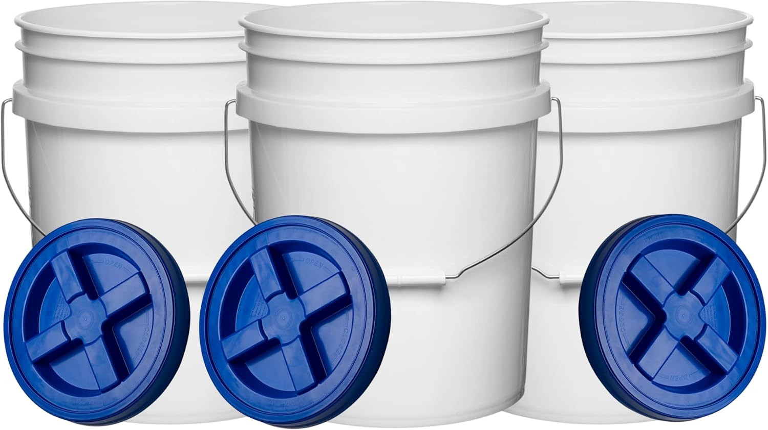 5 Gallon Food Grade Plastic Bucket with Blue Screw Lid (Pack of 3)