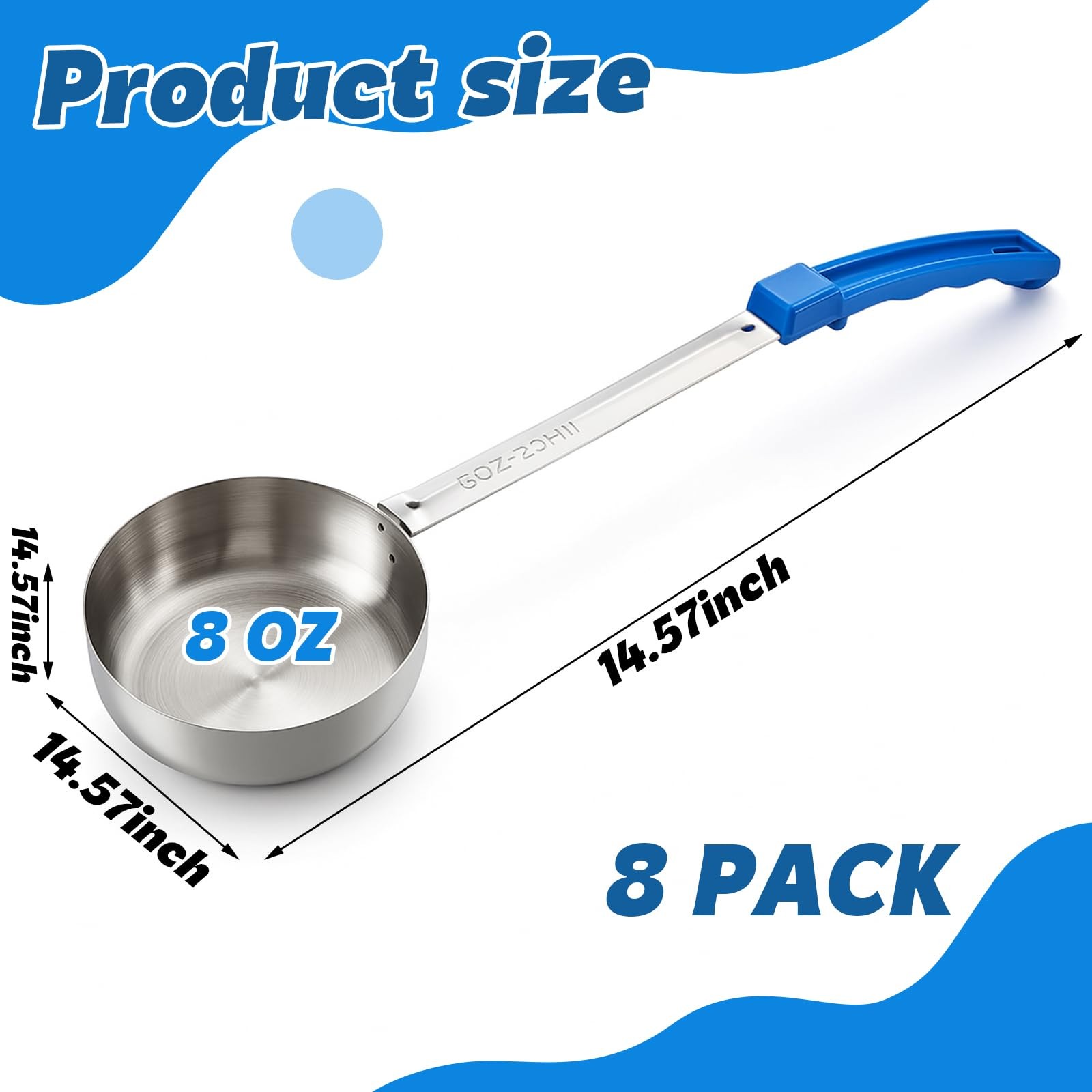 8 PCS 8oz Portion Control Serving Spoons Unslotted Scoops Blue Handle
