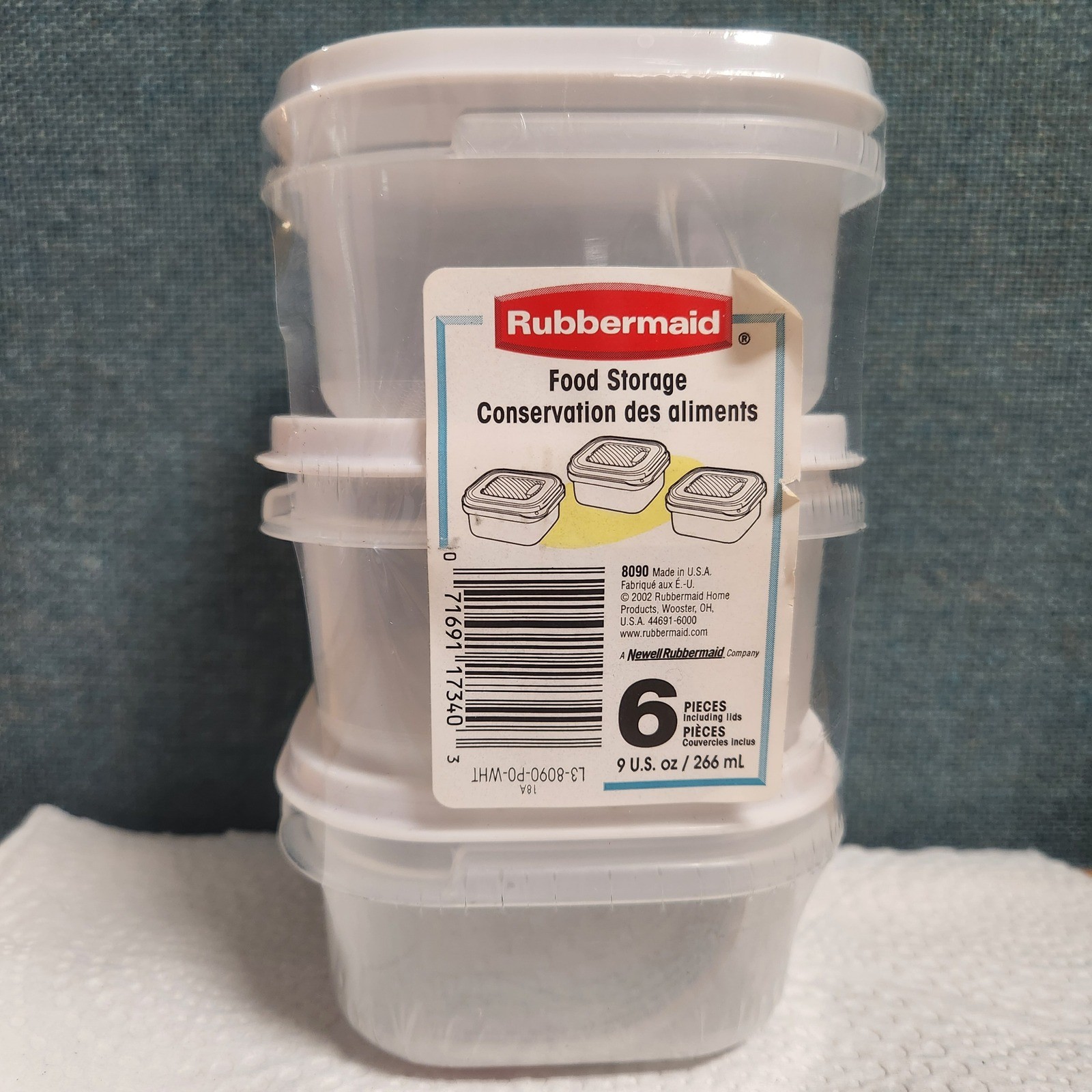 Vintage Rubbermaid 9 oz Food Storage Containers 3 Set White Lids 2002 Deadstock