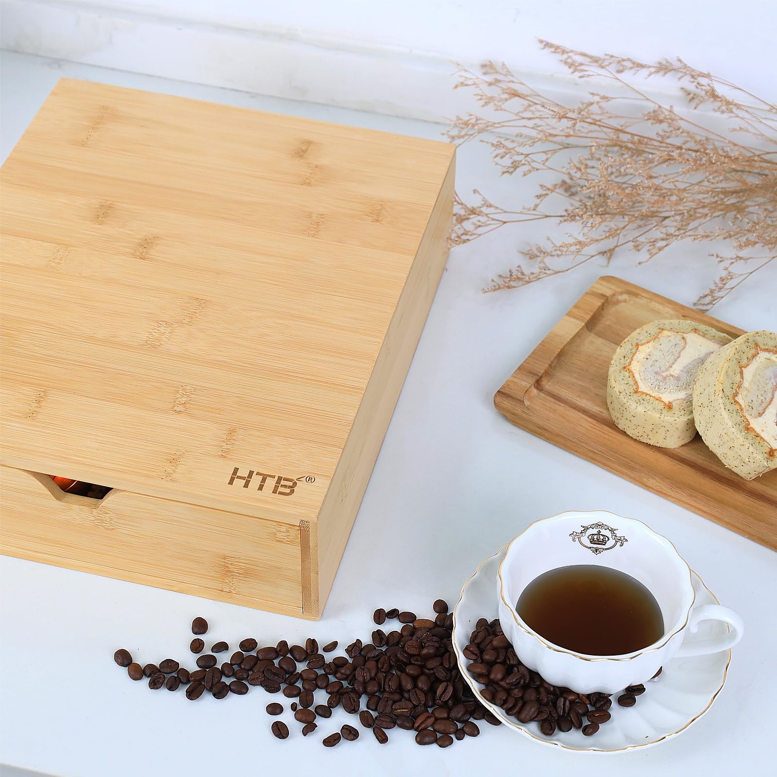HTB K Cup Coffee Pod Holder, Drawer Type K 12.8x 10.7x 3.5 inches, Beige