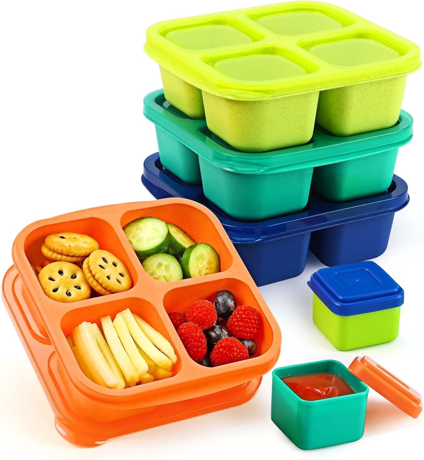 Caperci Lunchable Snack Containers – 4 Pack Bento Boxes Jewel Brights