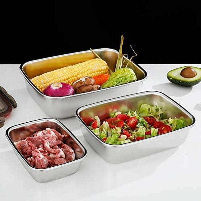 3 Pieces Stainless Steel Food Storage Container with Lids Airtight Metal Food Co