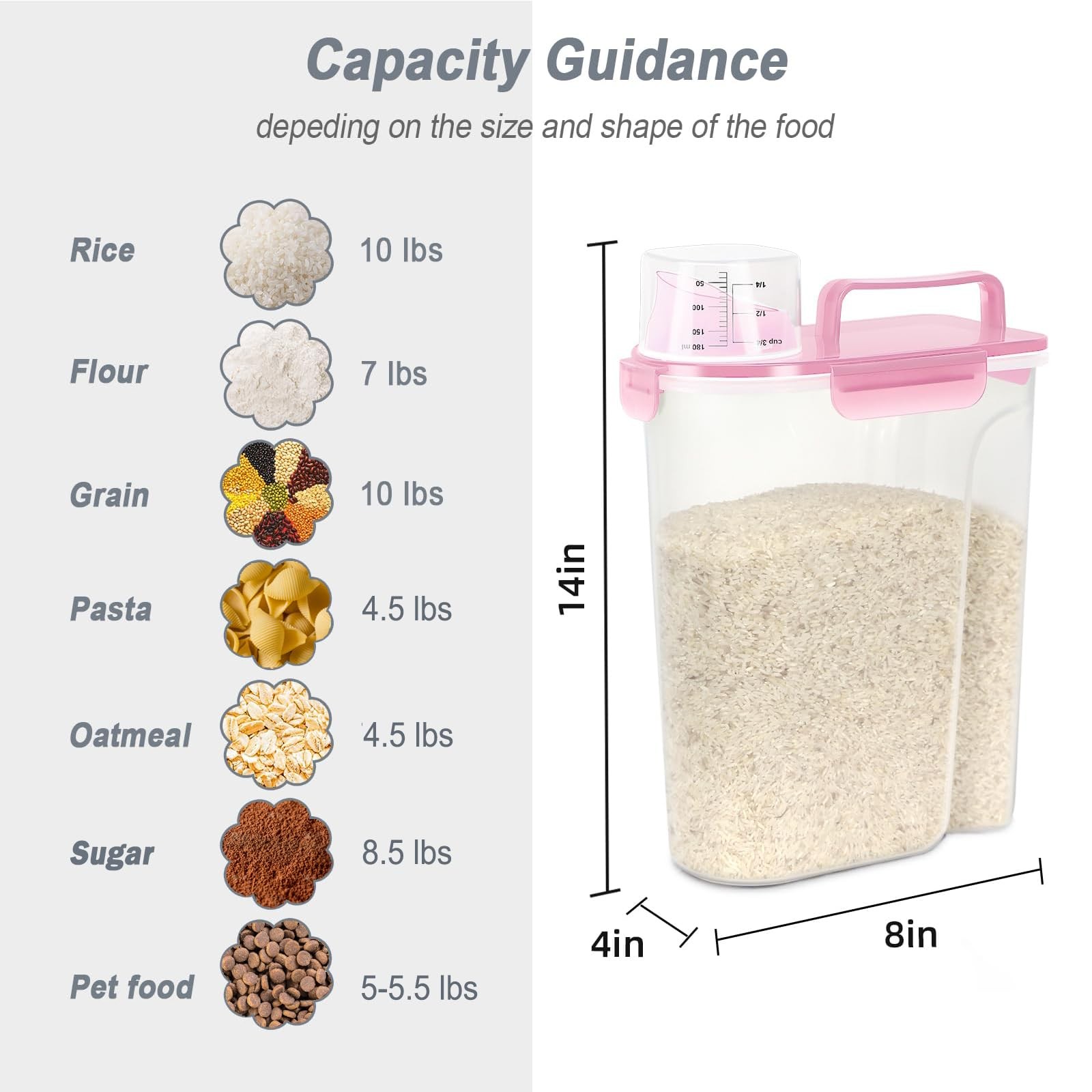 Airtight 10LBS Rice/Cereal/Dry Food Storage Container BPA Free, 5.28Qt Clear …