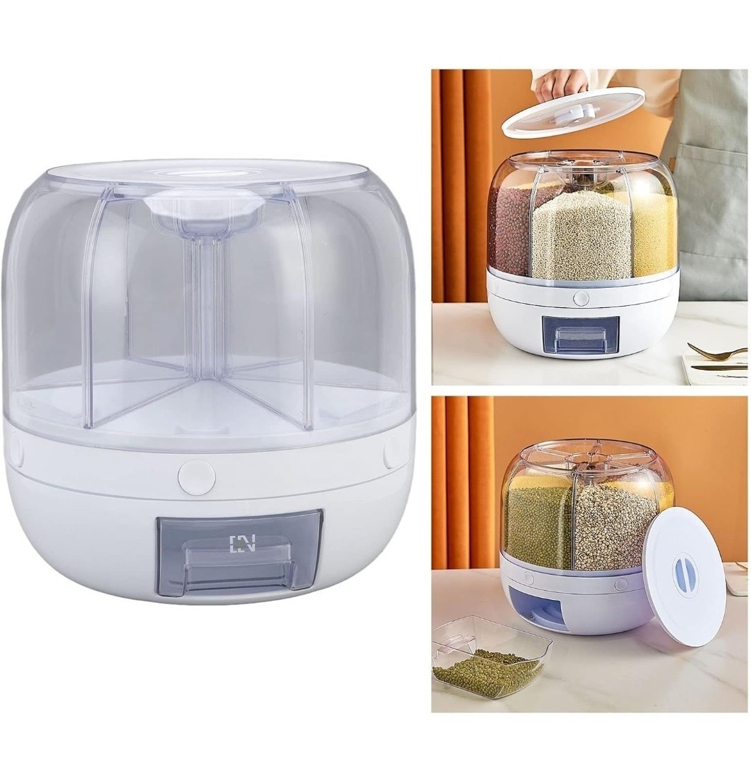 6-Grid 360° Grains Dispenser Rotating Rice Dispenser Storage Container 13lbs