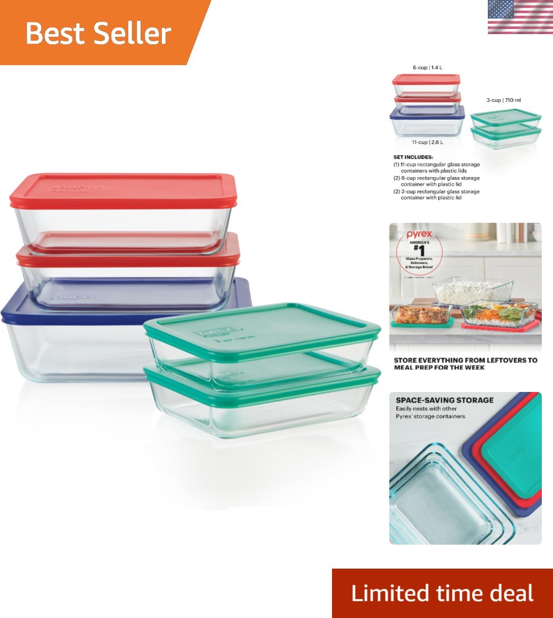 Elegant 5-Pack Large Glass Storage Containers – Perfect for Meal Prepping