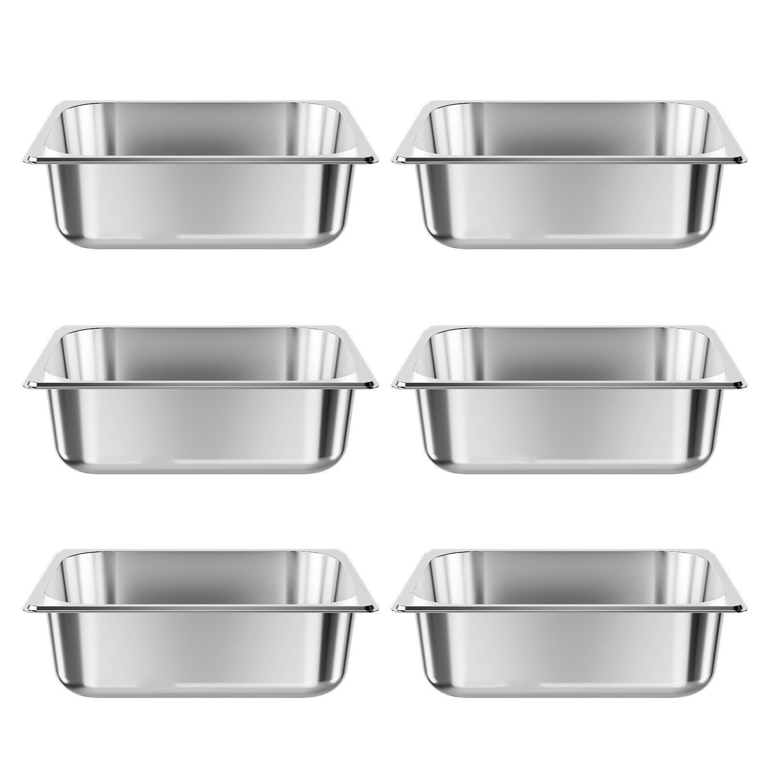 Stainless 6-Pk Restaurant Steam Pans 1/2 Size 4in Deep Rustproof