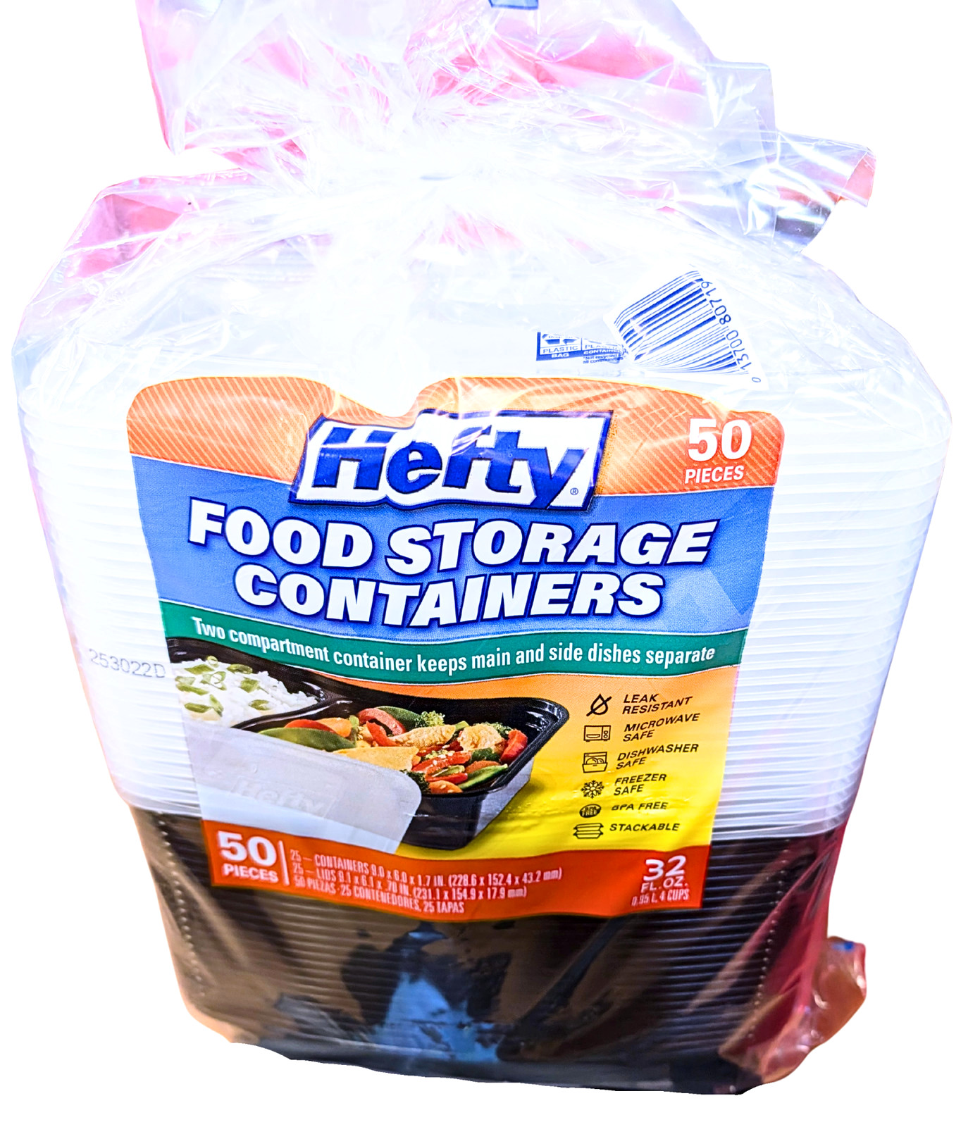 Hefty Food Storage Containers Two Compartment with Lids 50 Count x 32 Fl Oz