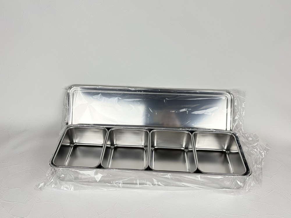 TKG SA18-8 Stainless Condiment Server Set 4 Compartment Long Tray