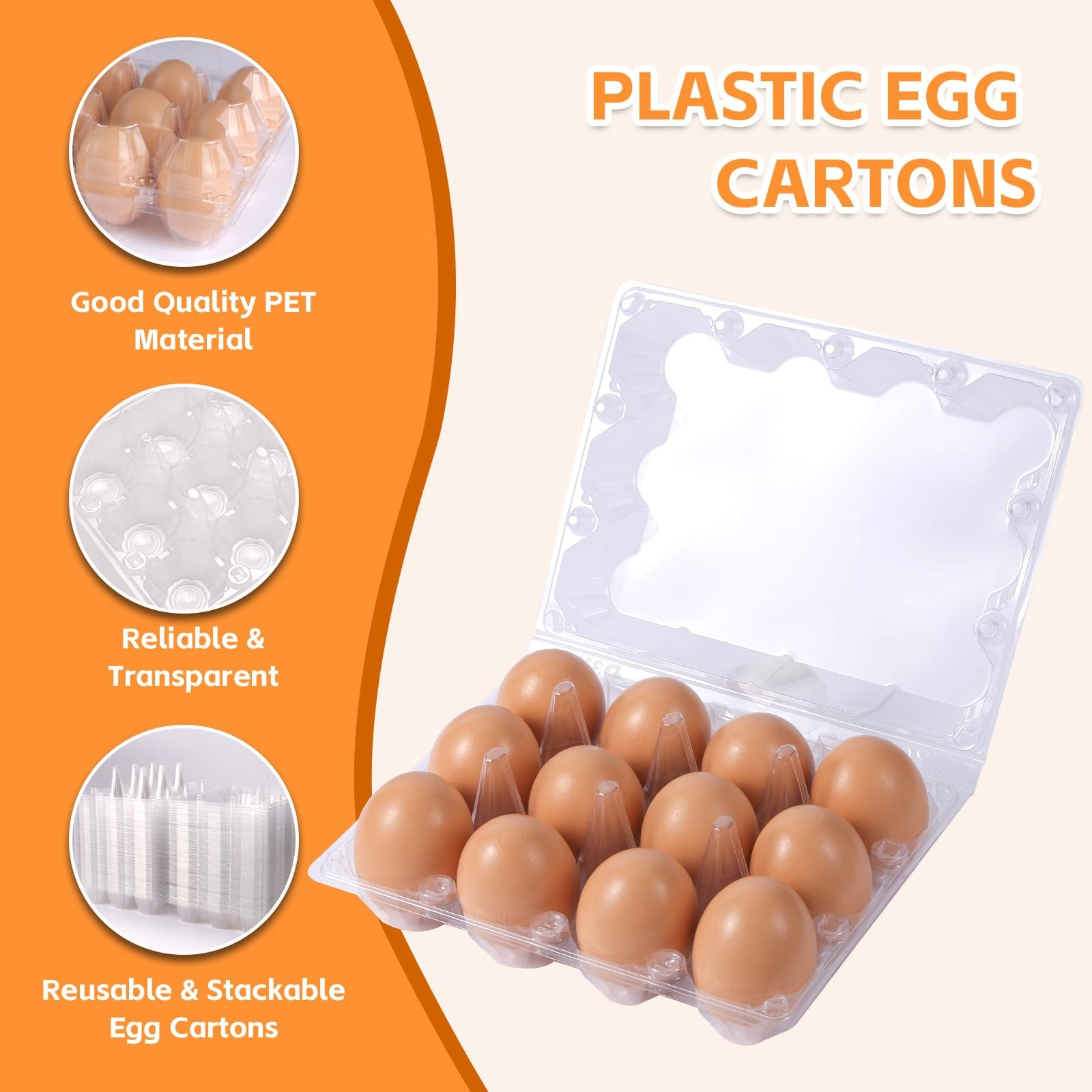 Plastic Egg Cartons Clear Reusable 3×4 Size 12 Count Bulk 100 Pack