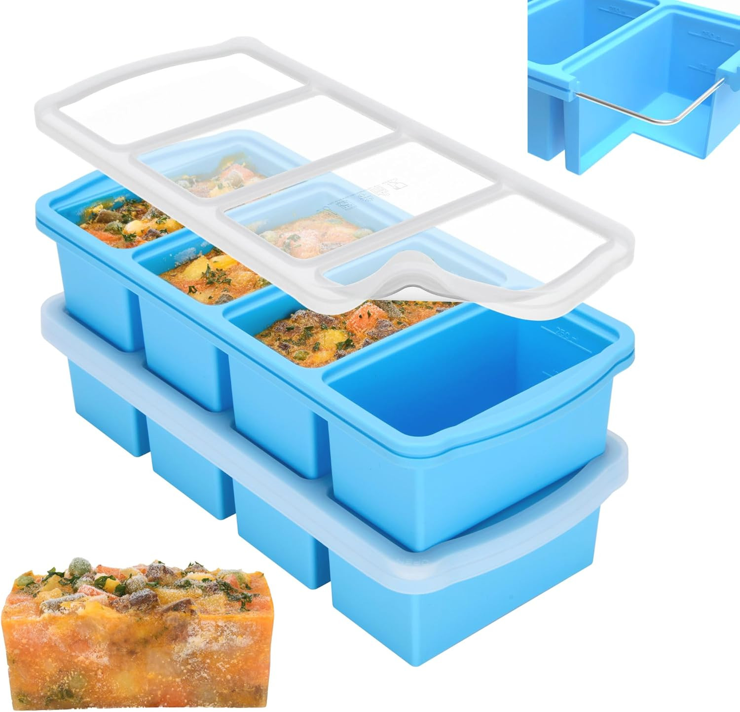 Silicone Freezer Trays with Lid,1-Cup Soup Freezer Container Large Ice Cube Mold