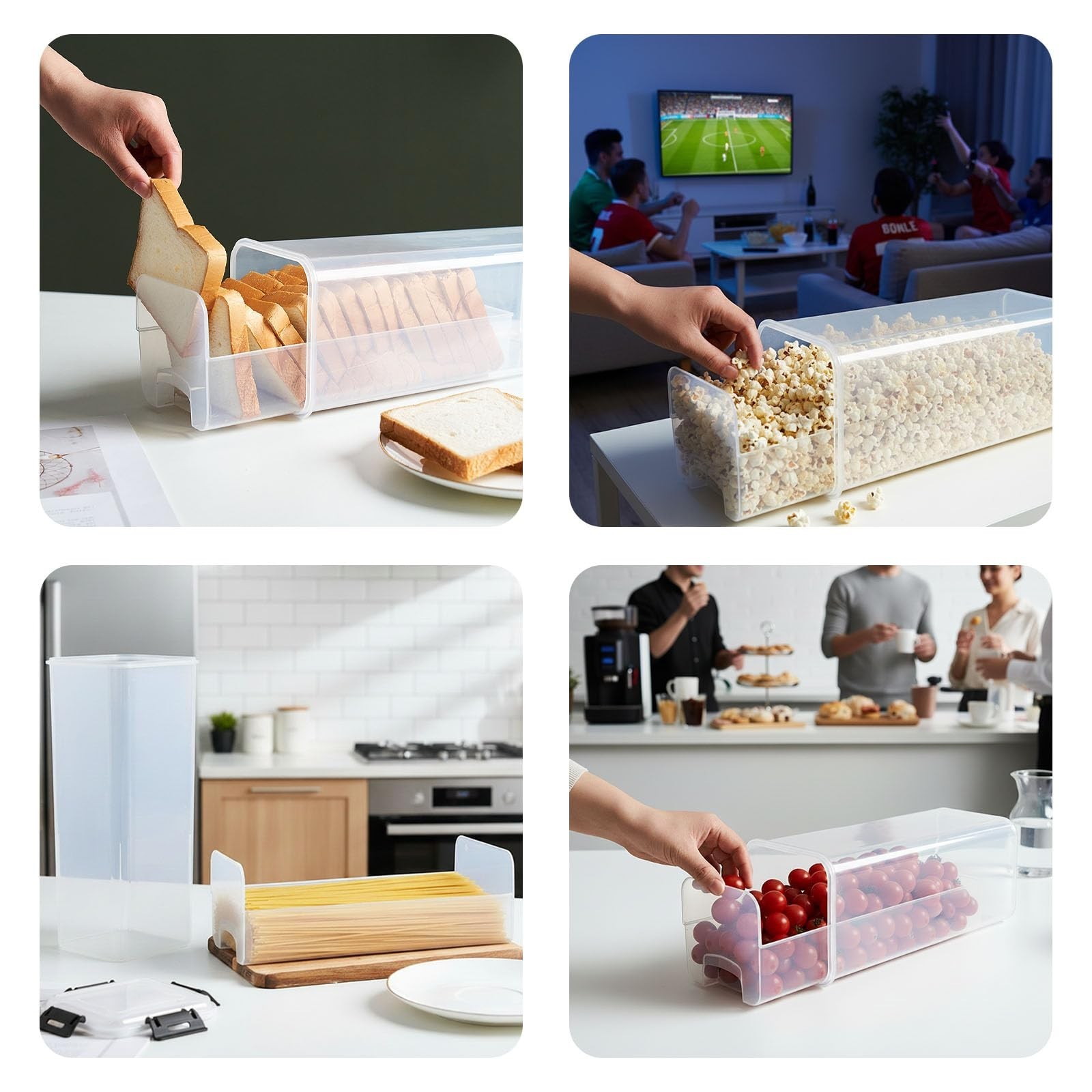 Airtight Slide-Out Bread Storage Box, Clear Plastic Container for Loaves & Bagel