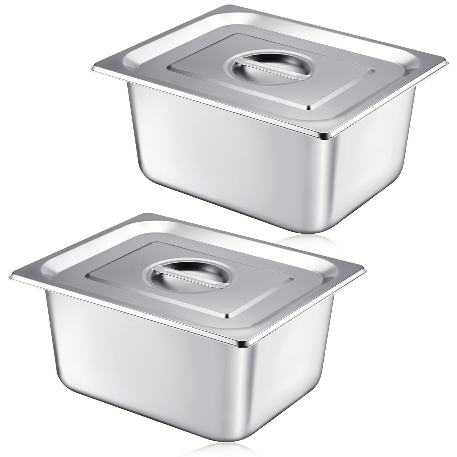 2 PCS 1/2 Size x 6 Inch Deep Stainless Steam Hotel Pan Lid Table Catering