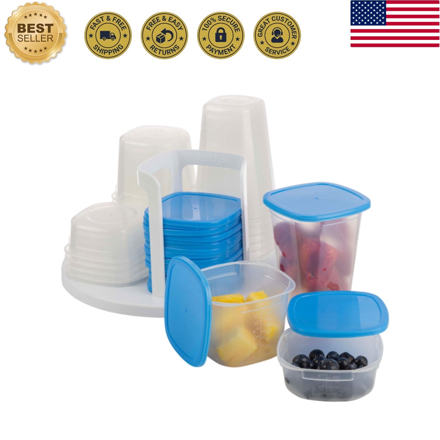 Elegant 49-Piece Kitchen Storage Container Set with Carousel – Meal Prep Ready