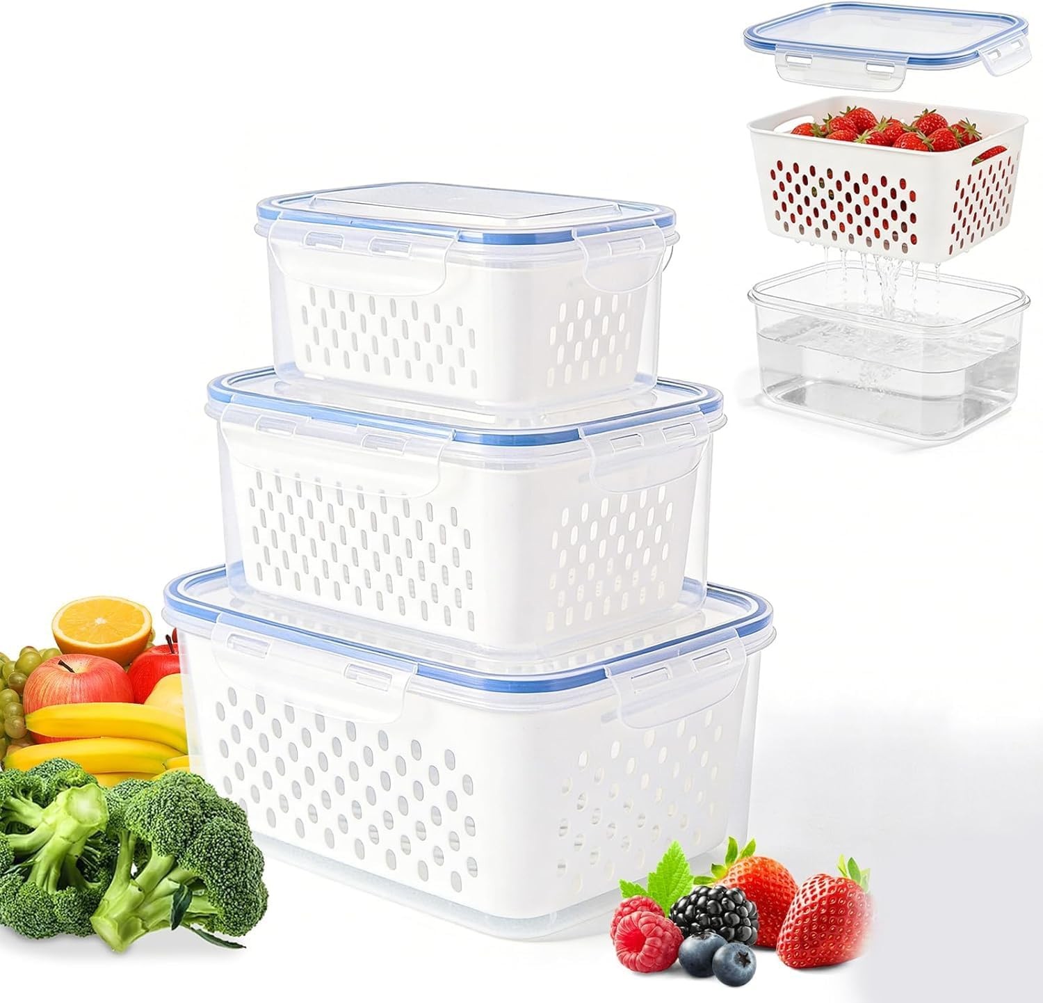 4 in 1 Food Storage Containers for Fridge, Produce Keeper with Removable Cola…