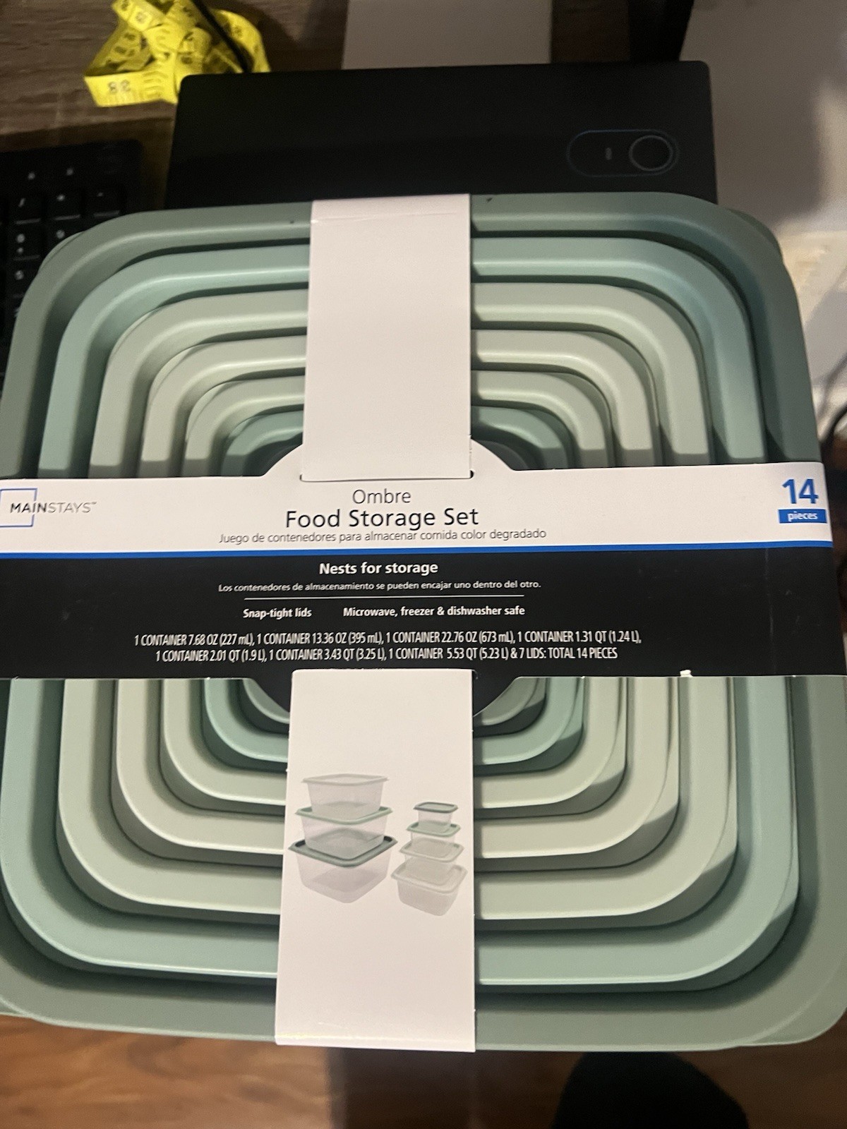 14-Piece Food Storage Container Set, Teal Ombre Plastic, Kitchen Organization