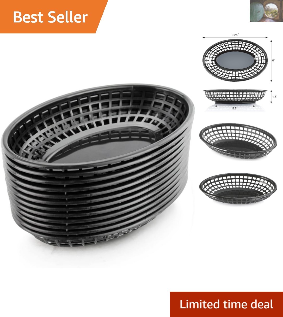 Elegant Water-Resistant Fast Food Baskets, Set of 12 – 9.25″ x 6″ Oval Design