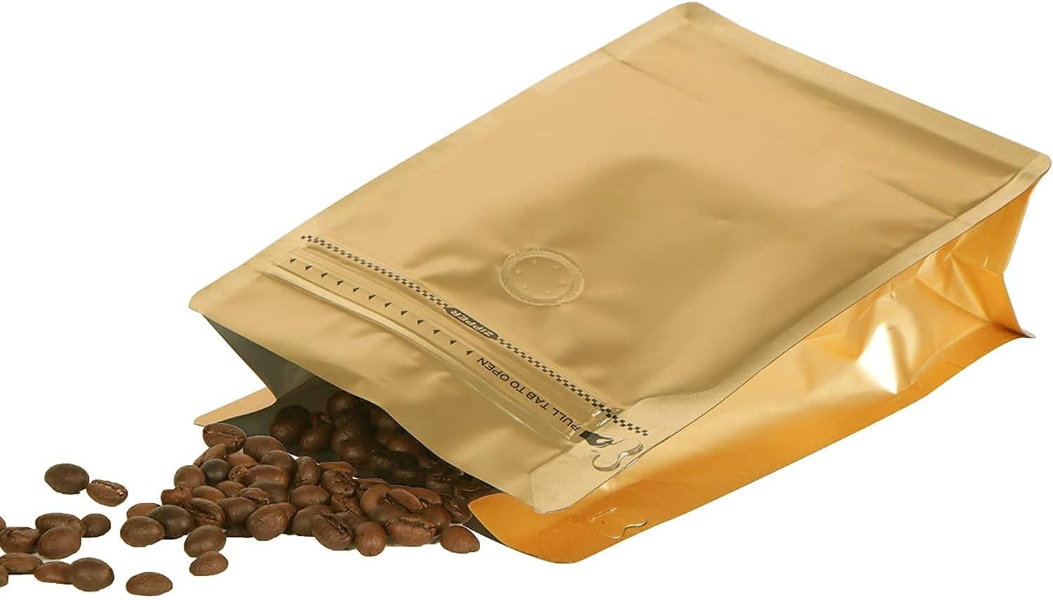 Coffee Bags with Valve(100Pcs,16Oz) Golden High Barrier Aluminumed Foil Flat Bot