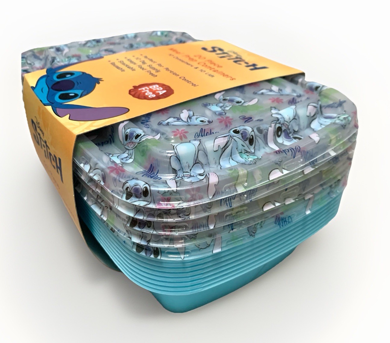 NEW Disney STITCH “Aloha” 20pc Plastic Meal Prep/Food Storage Containers & Lids