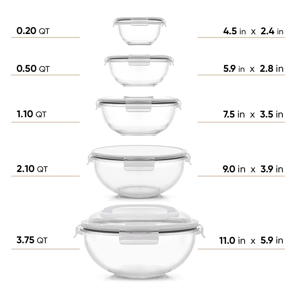 JoyJolt Kitchen Mixing Bowls. 5pc Glass Bowls with Lids Set – Neat Nesting Bo…