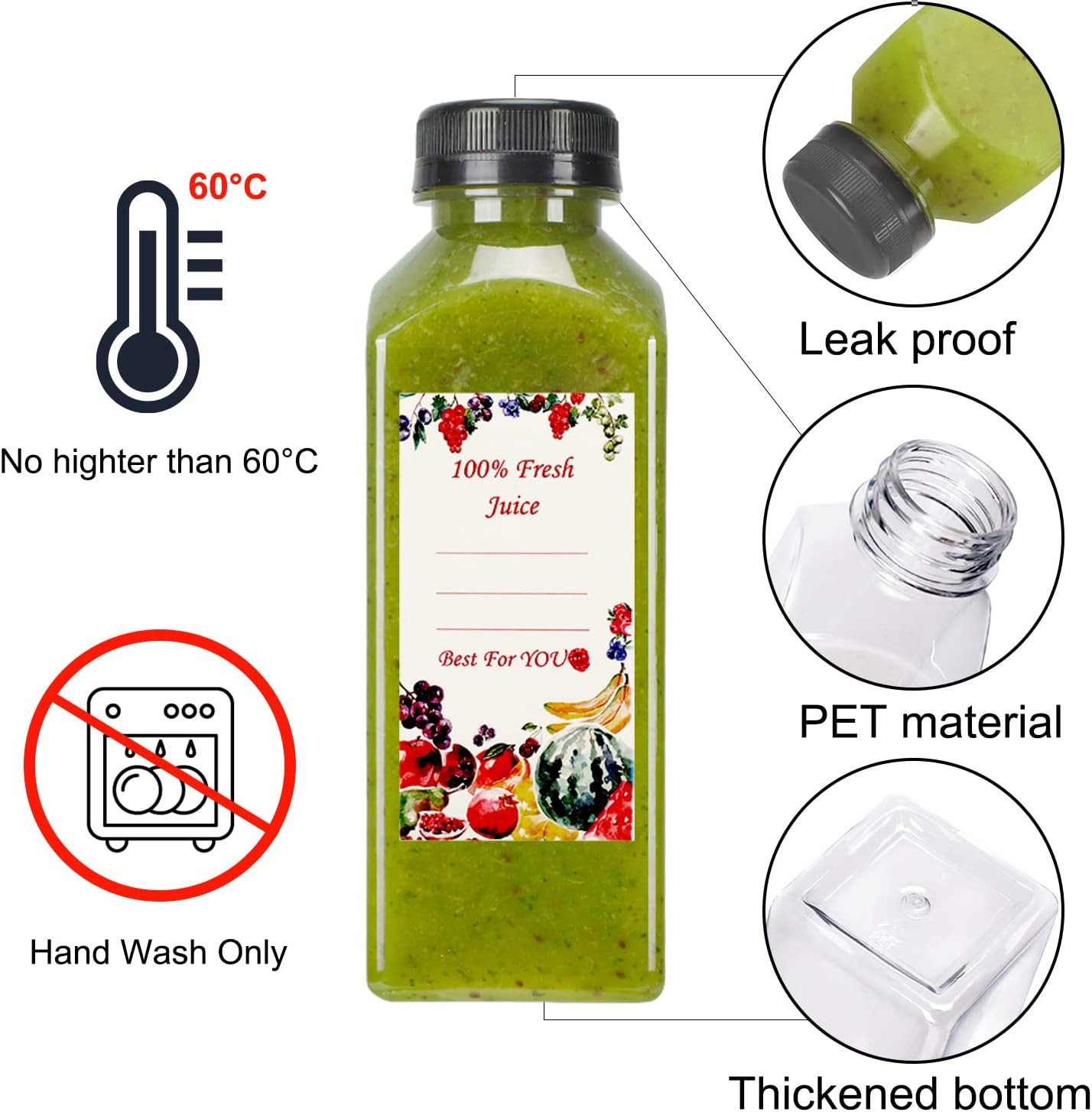36Pcs 12Oz Plastic Bottles with Caps, Empty Juice Bottles Reusable Cl