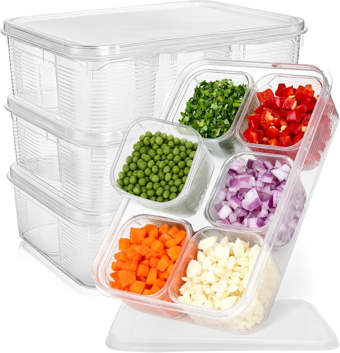 28 Pcs Salad Bar Container for Fridge, Plastic Food Storage Organizer with Li…