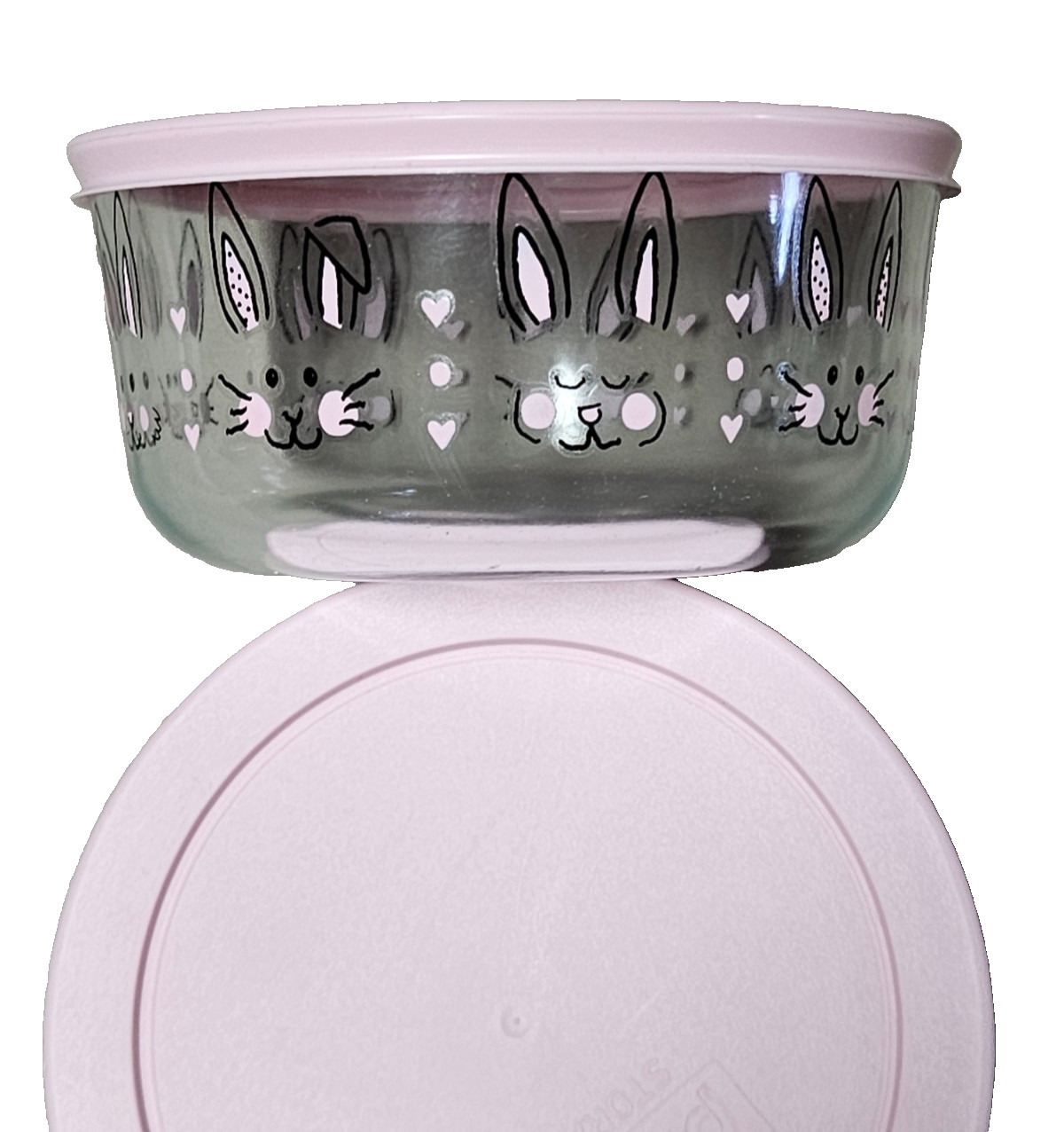 2 Pyrex Easter Bunny Hippity Hoppity 4-Cup Storage Bowl & Pink Lid 6″ New