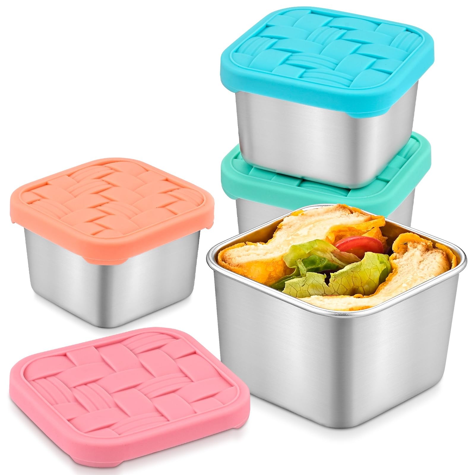 4PC 6oz Stainless Steel Snack Containers for , BPA-Metal Snack Containers wit…