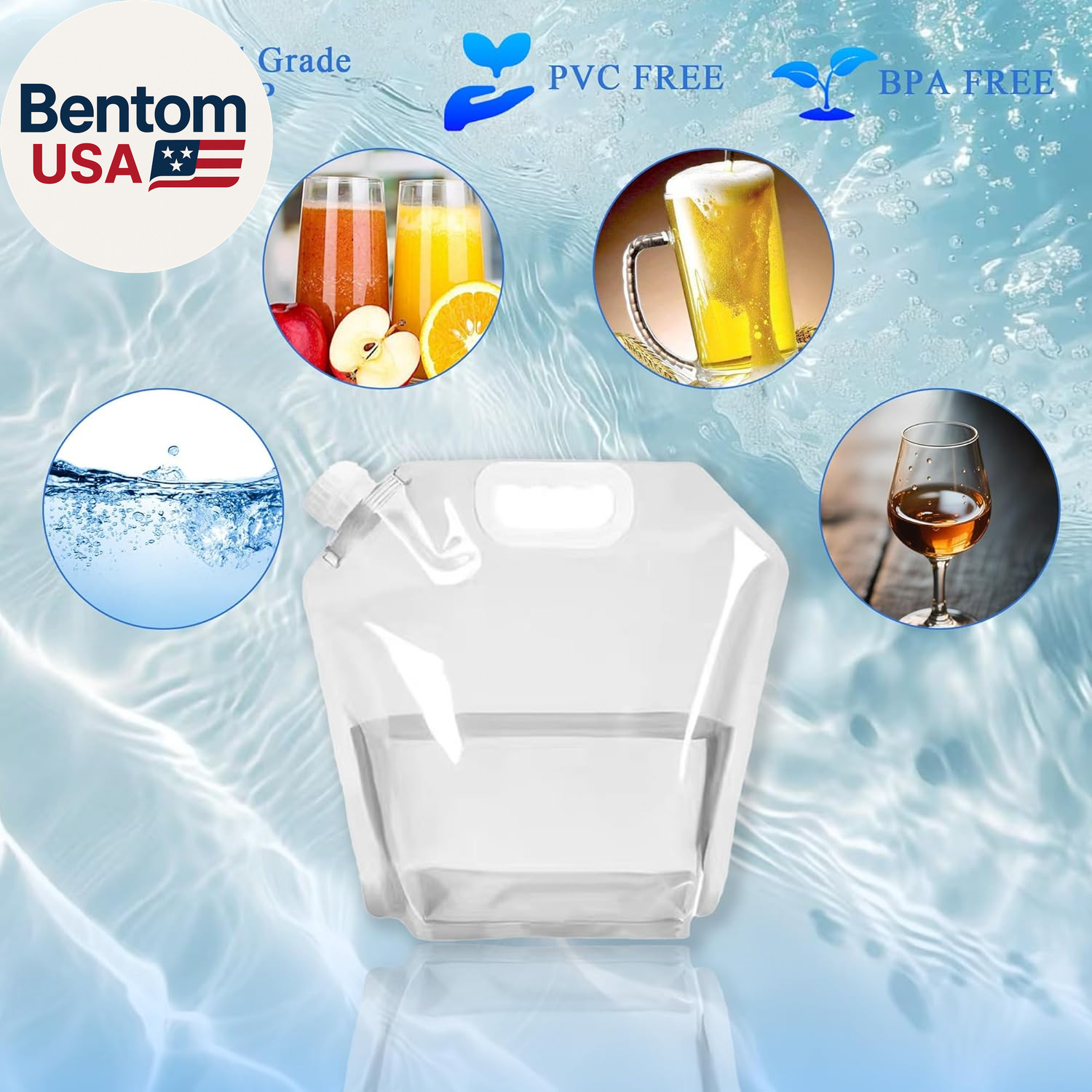 4 Pack Collapsible Water Jugs, 1.3/2.6 Gallon – BPA Free Clear Plastic Water Bag