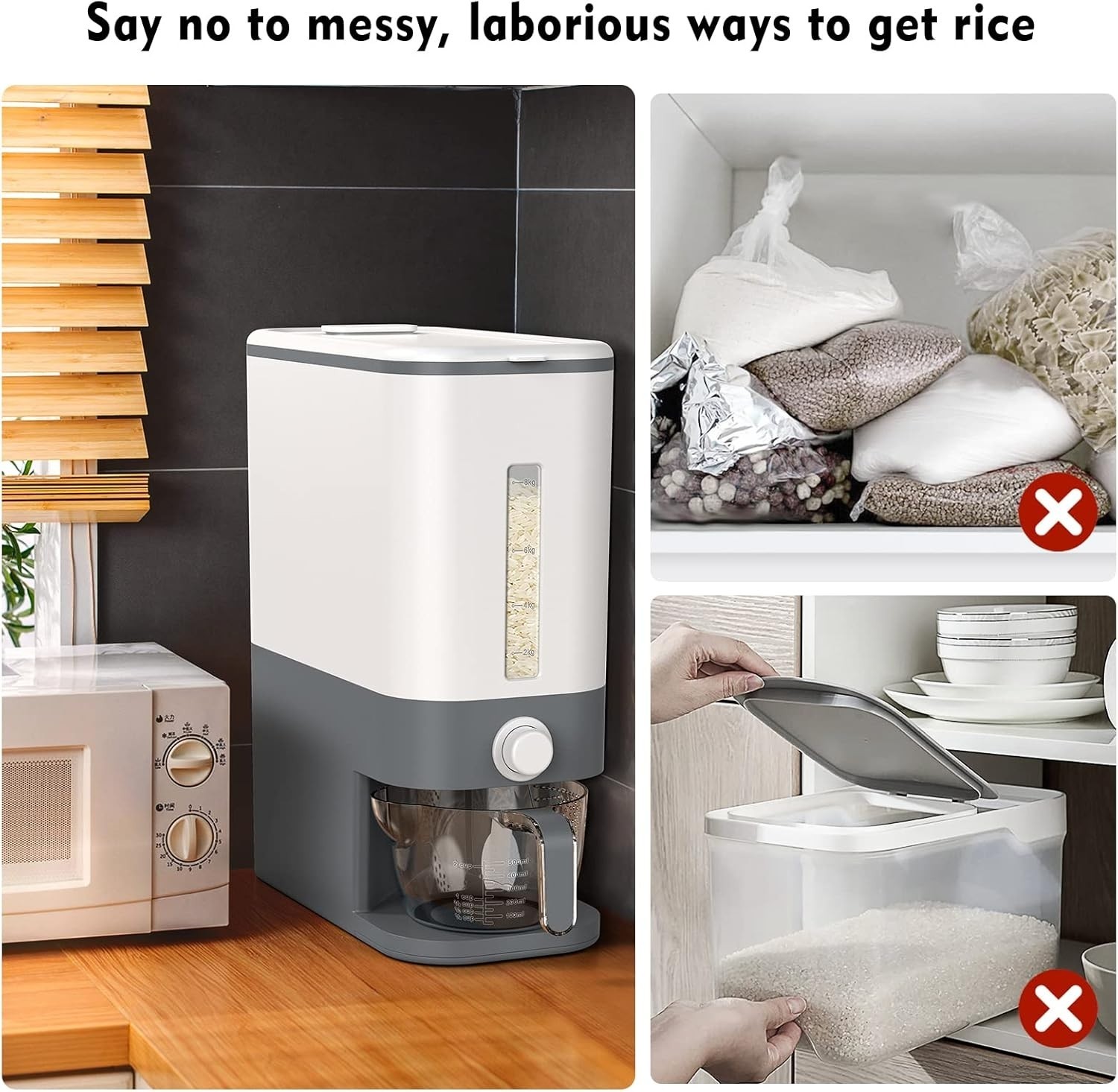 Dispensador De Arroz Cocina Dispensador Almacenamiento Cocina Granos 25lbs Nuevo