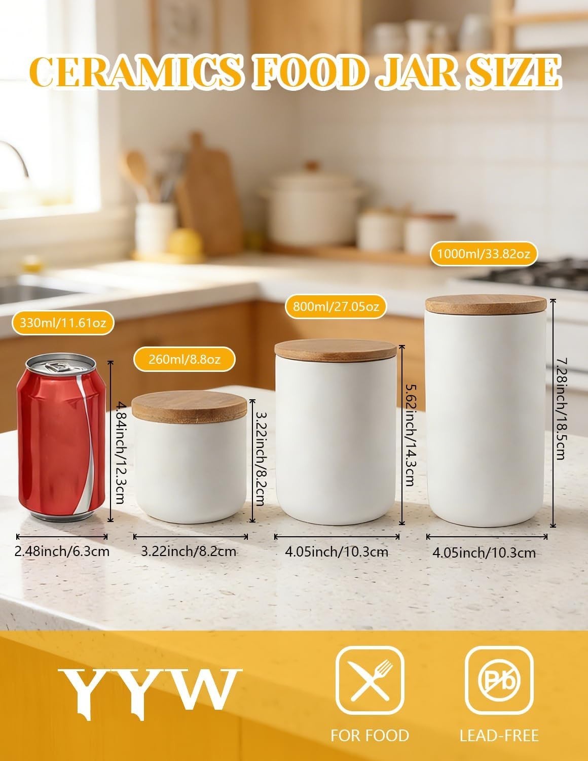 Elegant Ceramic Food Storage Jar with Bamboo Lid – 8.79oz Airtight Canister