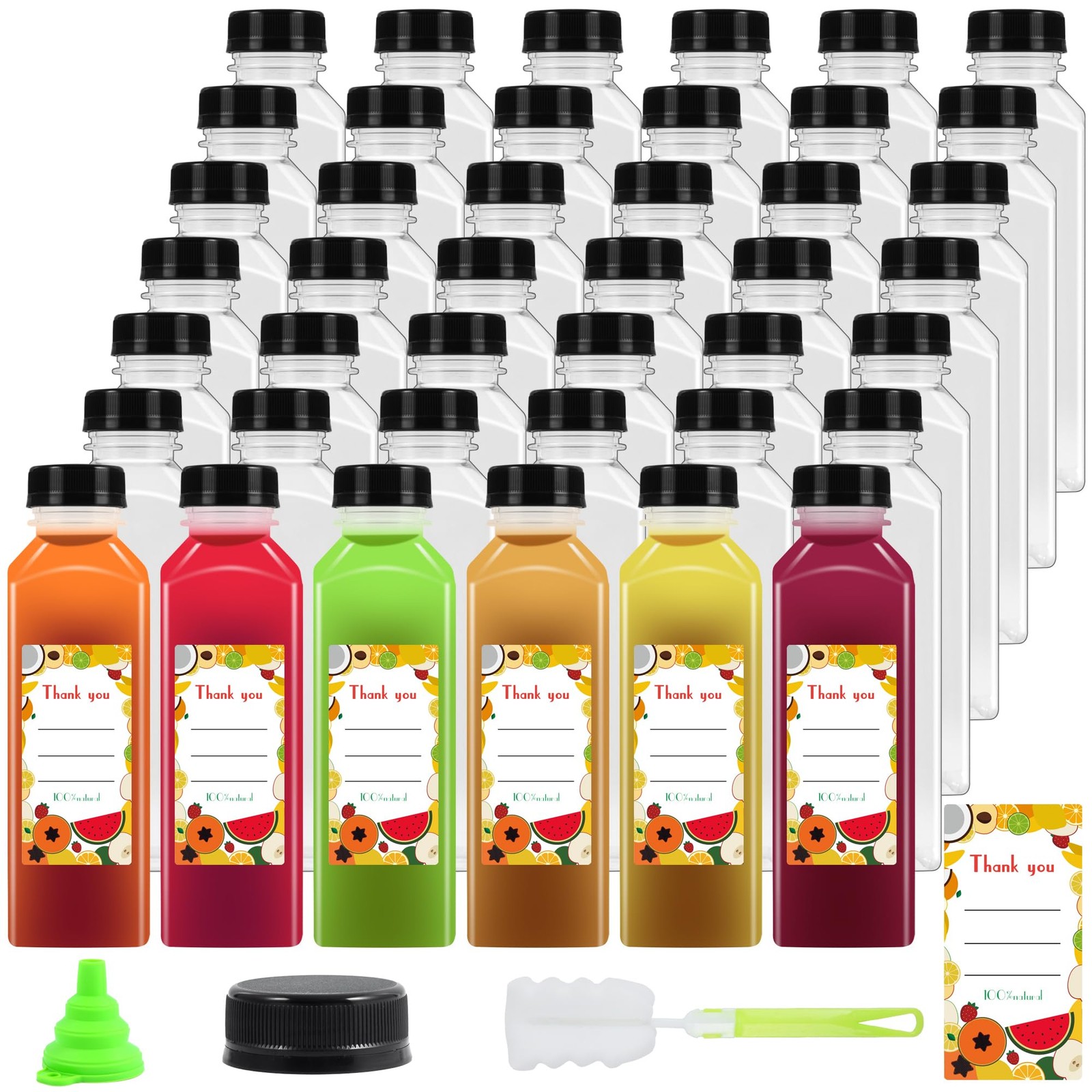 16 oz Plastic bottles with lids, Juice bottle Reusable Clear Beverage Containers