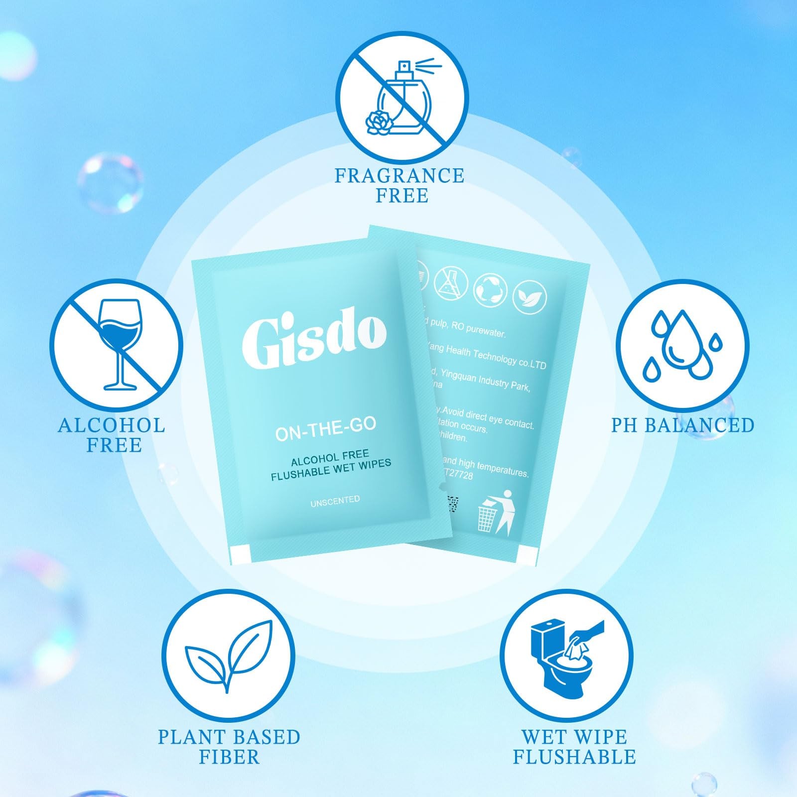 Gisdo Flushable Wipes For Adults Individually Wrapped Unscented Wet Wipes Bulk