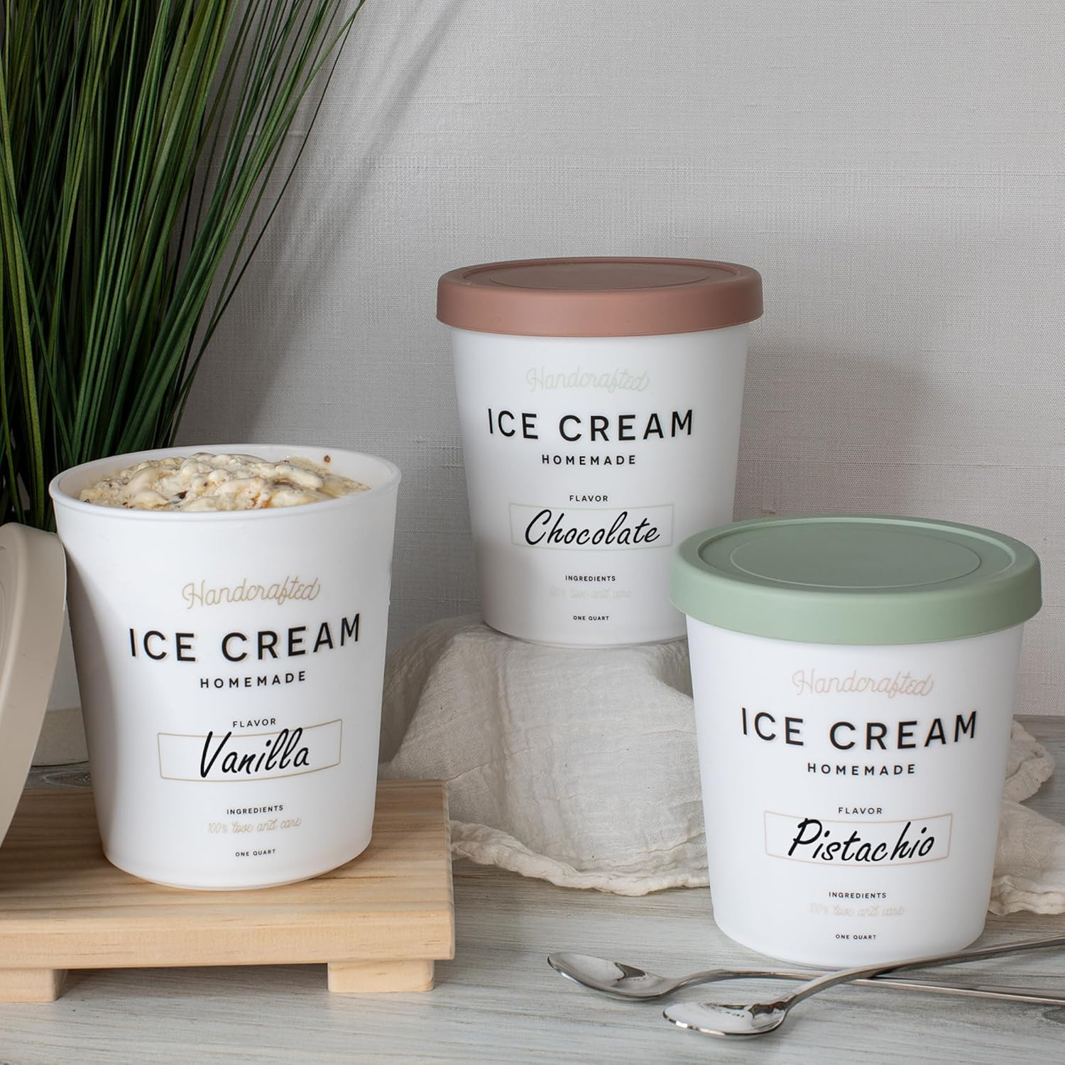 ZICOTO Set of 3 Reusable Ice Cream Containers 1 Quarts ea. – Perfect for Homemad