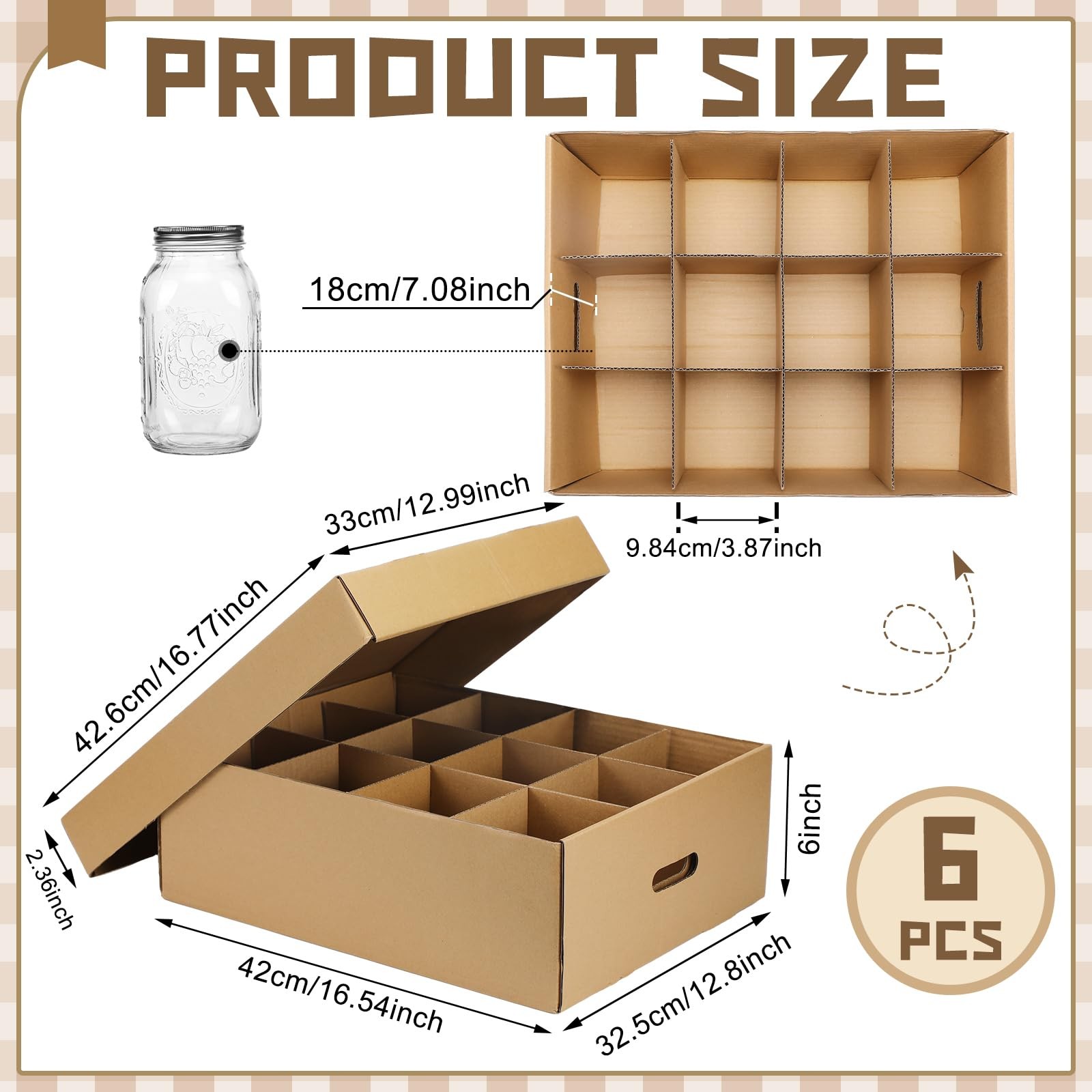 6 Pieces Mason Jar Storage Boxes 16 oz Canning Boxes with Handles and Divider…