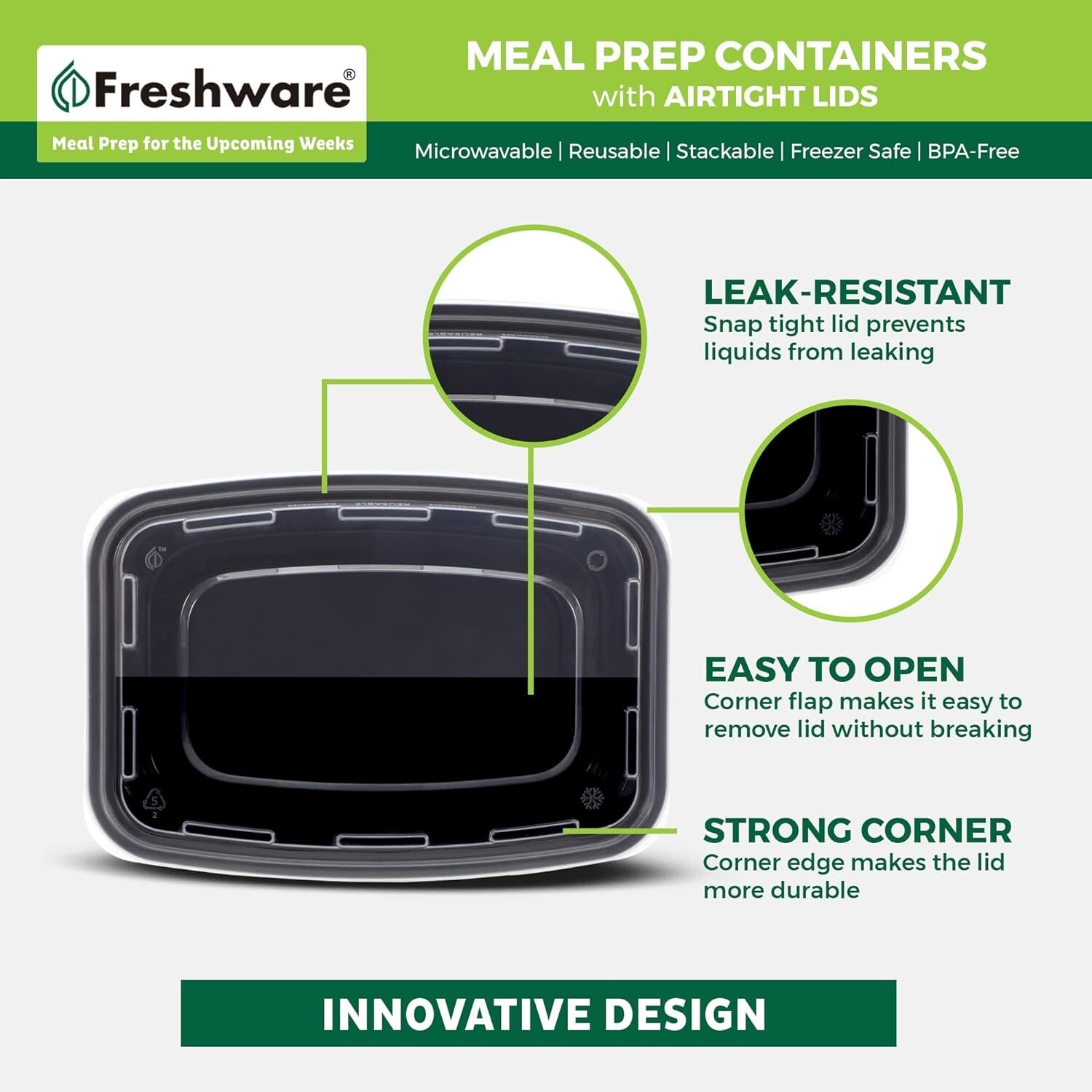 Meal Prep Containers 50 Pack, 1 Compartment, 16oz, BPA Free, Microwave Safe