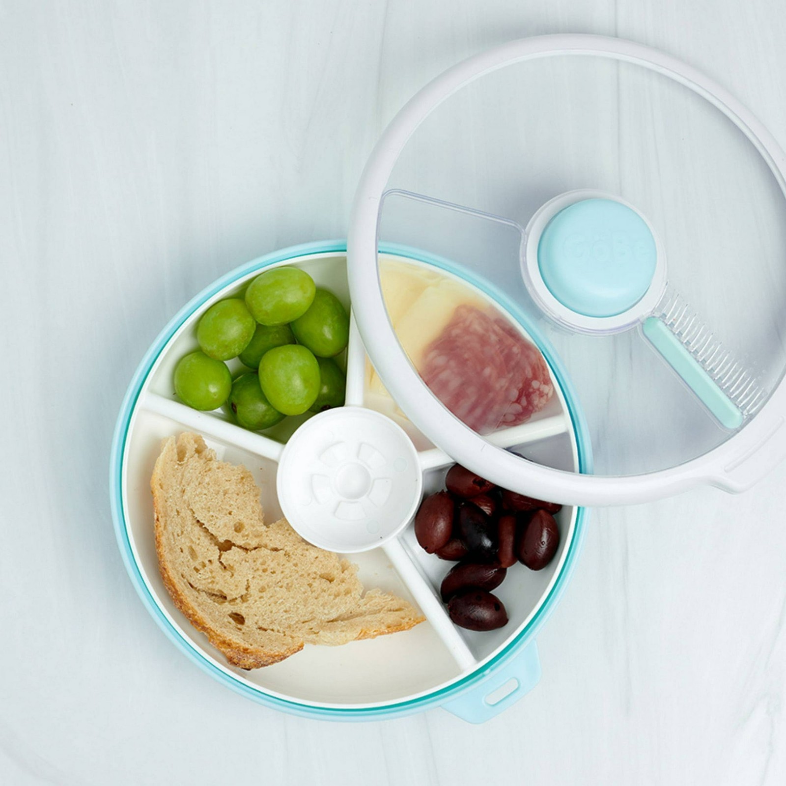 GOBE KIDS’ LARGE SNACK SPINNER SLIDE LUNCH FOOD STORAGE CONTAINER – MACARON BLUE