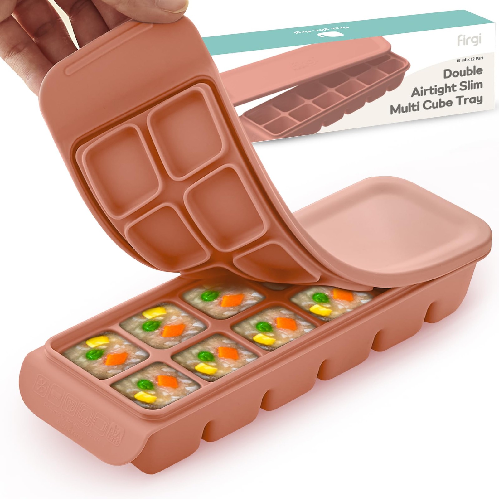 0.7 oz/12 Sections Silicone Ice Cube Freezer Tray with Lid, 100% Food-Grade P…