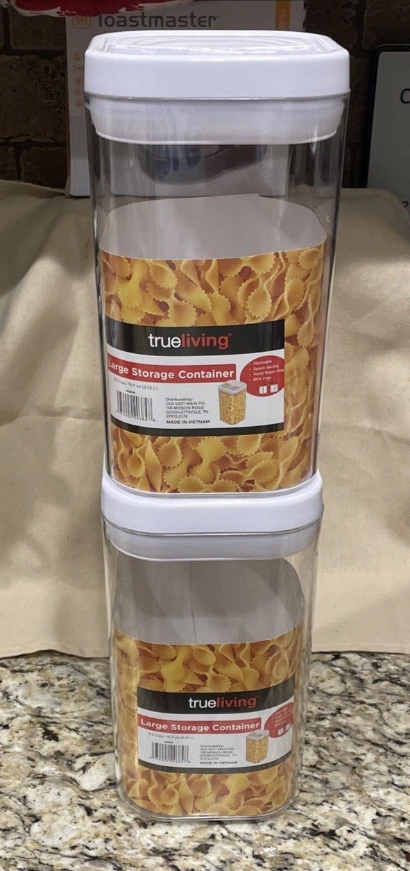 2-True Living 9.5 Cup Clear Plastic Storage Container White Snap Lid Stackable