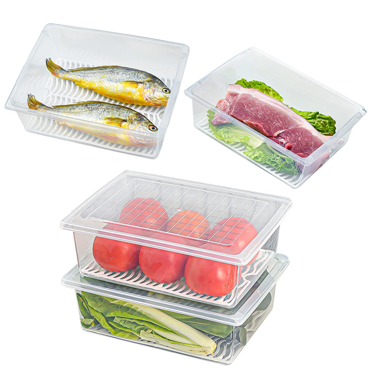 Food Storage Container, Plastic Food Containers with Removable Drain Plate an…