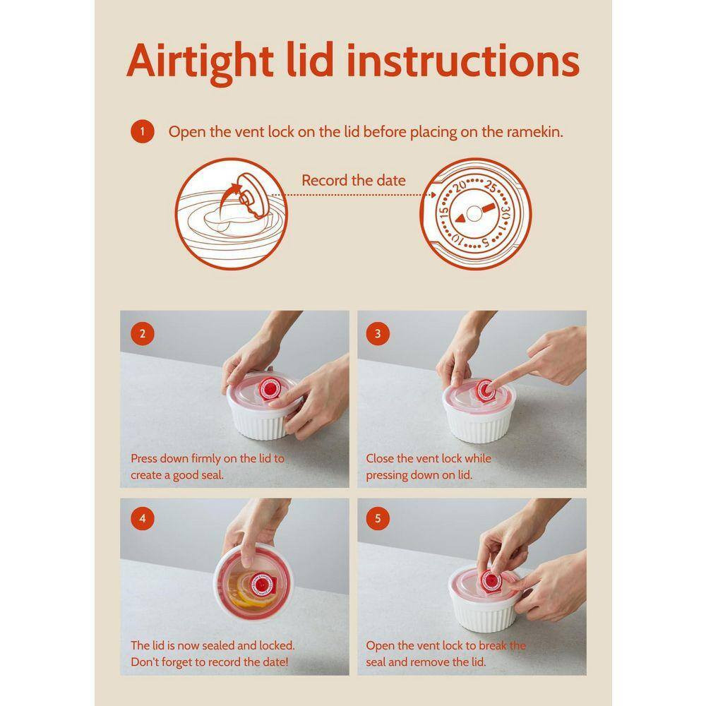 Portion Cup Lid White Porcelain Ramekin Food Storage with Lid for 8 Oz Cups 6-Pa